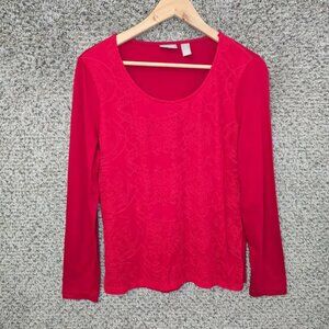 Chicos Top Womens 1 US Medium Red Scoop Neck Mesh Overlay Cotton Modal Casual